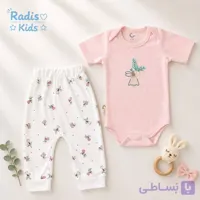 ست دو تیکه نوزادی دخترانه تیشرت زیر دکمه و شلوار طرح فرشته کد115