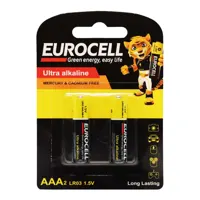 باتری نیم قلم یوروسل EUROCELL اصل مدل اولترا آلکالاین بسته 2 عددی