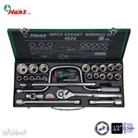 جعبه بکس 6پر 1/2 درایو 28 پارچه هنس مدل 4624-6MT+ | ساخت تایوان