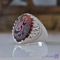 انگشتر آلیاژ (نقره روس) با نگین عقیق سرخ و حکاکی یا علی علیه السلام