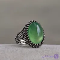 انگشتر آلیاژ (نقره روس) با عقیق سبز و حکاکی 15 ذکر