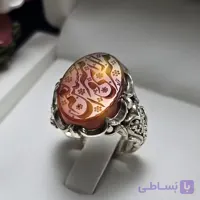 انگشتر آلیاژ (نقره روس) با عقیق سرخ دورنگ و حکاکی امیری حسین و نعم الامیر