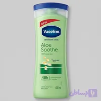 لوسیون بدن وازلین مدل Aloe Soothe حجم 400 میلی‌لیتر نرم‌کننده و آبرسان پوست خشک و معمولی با عصاره آلوئه ورا جذب سریع و حفظ لطافت و نرمی پوست بعد از استحمام