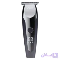 ماشین اصلاح موی صورت و بدن وی جی ار مدل V-059 با تیغه استیل ضد زنگ خودتیز شونده، باتری لیتیوم یونی با 150 دقیقه زمان استفاده، نمایشگر دیجیتال، تنظیم سرعت 3 مرحله‌ای و 6 عدد شانه سایز 1 تا 6 میلی‌متر