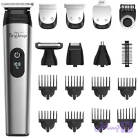 ماشین اصلاح موی سر و صورت برایتاپ مدل YH-7282 با تیغه استیل ضد زنگ، قابلیت تنظیم سرعت و طول اصلاح در 10 حالت، ضد آب با استاندارد IPX6، باتری قابل شارژ با نمایشگر LCD و عملکرد توربو، همراه 8 شانه متنوع و سری قابل تعویض برای اصلاح سر، صورت و بدن