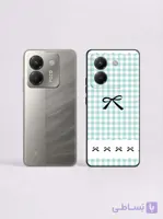 قاب گوشی Poco M7 pro  طرحچهارخانه سبز و سفید با پاپیون
