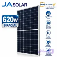 پنل خورشیدی JA Solar 620 وات دوطرفه N-Type دابل گلس مدل JAM72D42-620/LB
