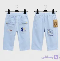 شلوارک کتان دردو رنگ کرم _آبی کمر کش جلو زیپ دارکد ۱۰۳۳