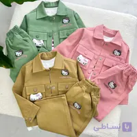 ست سه تیکه کت و شلوار و تیشرت کتان دخترانه
