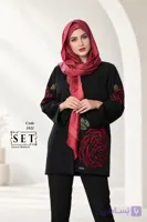 مانتو مجلسی مخمل دوزی قرمز کلاسیک مدل رزا برند SET