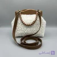 کیف طرح چوب و پارچه کلاسیک راما دست ساز و بند دوشی و دسته مهره ای چوبی