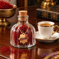 جا زعفرانی شیشه ای KEROWN (با در چوب پنبه)