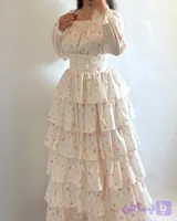 پیراهن عروسکی شیری گلدار