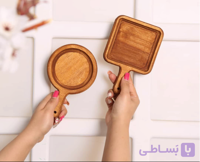 زیر لیوانی چوبی دسته دار در۲مدل گرد ومربع