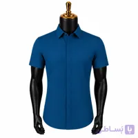 پیراهن پارچه دوشین - آستین کوتاه آبی درباری - 75