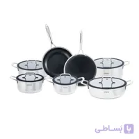 سرویس قابلمه 12 پارچه استیل هیبرید کف لیزری عرشیا مدل SS622-3733