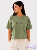 کراپ دخترانه نخ پنبه فری سایز طرح کافی coffee
