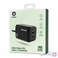 شارژر دیواری دو پورت گرین لاین ۴۰ وات GL-W23A – سه پین – مشکی
