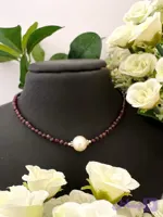 گردنبندگارنت جواهری مروارید پرورشی و نقره