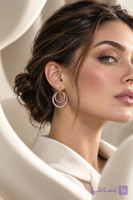 گوشواره ترند حلقه‌ای دو دایره طلایی و بنفش زنانه I am شیک و خاص