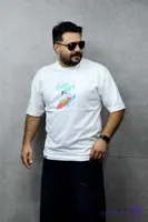 تیشرت باکسی چاپی  رنگ سفید و مشکی مردانه   سایز L تا 3XL