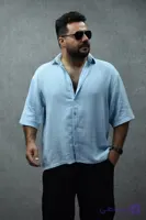 پیراهن تمام نخ آبی آسمانی مردانه سایز M , L , 2XL , 3XL