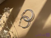 گوشواره زنانه دولاین استیل رنگ ثابت نگین دار