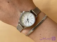 ساعت مچی زنانه بند حصیری نقره ای صفحه سفید مینیمال