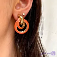 گوشواره زنانه میناکاری نارنجی  رنگ ثابت فانتزی