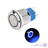کلید فشاری فلزی آبی LED قطر 12V/24V - 19mm طرح پاور | عمده فروشی الکترونیک سان سون