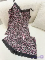 ست تاپ و شورتک زنانه ترک برند هنکس (HNX) جنس سوپرپنبه طرح قلب طوسی