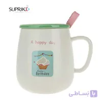 ماگ سرامیکی سفید سبز طرح تولد