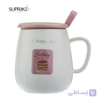 ماگ سرامیکی سفید گلبهی طرح تولد
