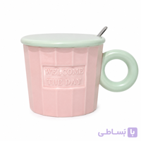 ماگ سرامیکی پاستیلی درب‌دار قاشق‌دار ۴۵۰ میل