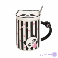ماگ سرامیکی بیسکوییتی درب‌دار قاشق‌دار ۳۵۰ میل