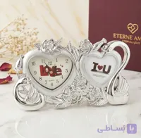 ست ساعت رومیزی و قاب‌عکس طرح قلب دوقلو، حاشیه رز و طرح قو