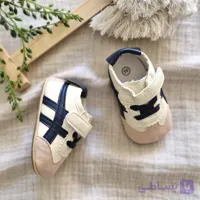 پاپوش سامبا نوزادی اسپرت طرح اسیکس وارداتی کرم سرمه ای
