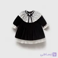 پیراهن دخترانه مخمل یقه گیپور ترک مشکی