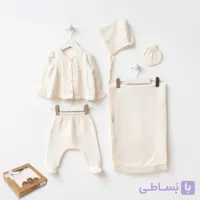 ست بیمارستانی 5 تیکه دخترانه گیپور موسلین ترک کرم جعبه دار