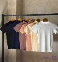 بلوز زنانه یقه اسکی آستین کوتاه