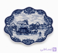 پیش‌دستی سرامیکی طرح کلاسیک آبی سفید لبه موج‌دار