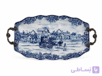 سینی پذیرایی چینی دسته فلزی طرح کلاسیک آبی و سفید
