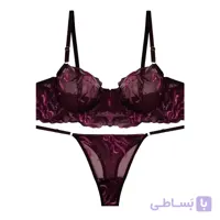 ست شورت و سوتین زنانه تورگاز گلدوزی برگ فنردار لامبادا رنگ بنفش - رستن