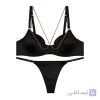 ست شورت و سوتین اسفنجی هارنس و بند زنجیر دار کاپ B میکروفایبر - رستن