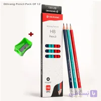 مداد مشکی مثلثی پاکن دار Dilirang + تراش – بسته 12 عددی