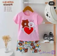تیشرت شلوارک دخترانه بچگانه خرگوشو خرس نخی وارداتی