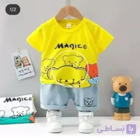 تیشرت شلوارک اسپرت بچگانه طرح خرسی جنس جین نخی وارداتی