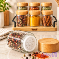 ست جا ادویه 6 عددی ریور(River)استند چوبی بامبو
