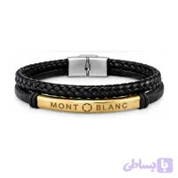 دستبند چرم مردانه دو ردیفه طرح مون‌بلان (MONTBLANC) با پلاک طلایی