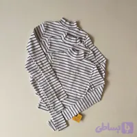 کراپ آستین بلند راه راه یقه سه سانت